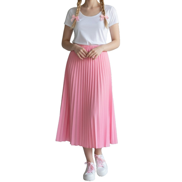 Vintage Dresses & Skirts - Vintage 80s Pleated Pink Midi Skirt Sz Medium